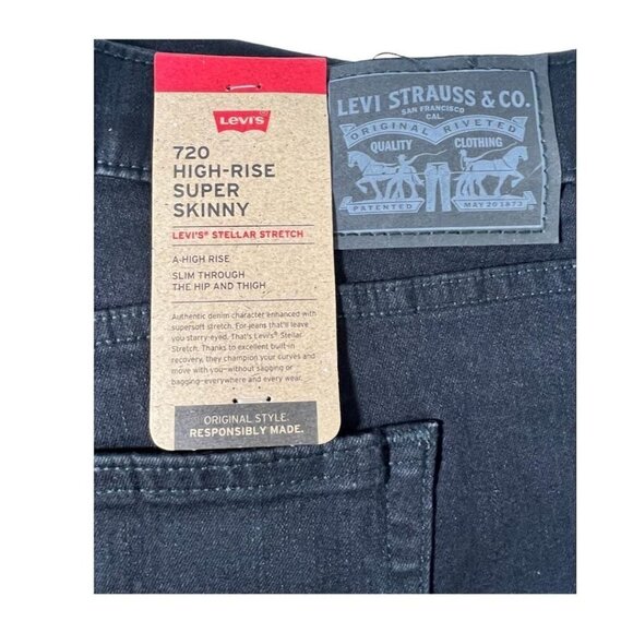 Levi's Womens Black High Rise 720 Super Skinny Jeans Plus Sz 26W New - Picture 4 of 9